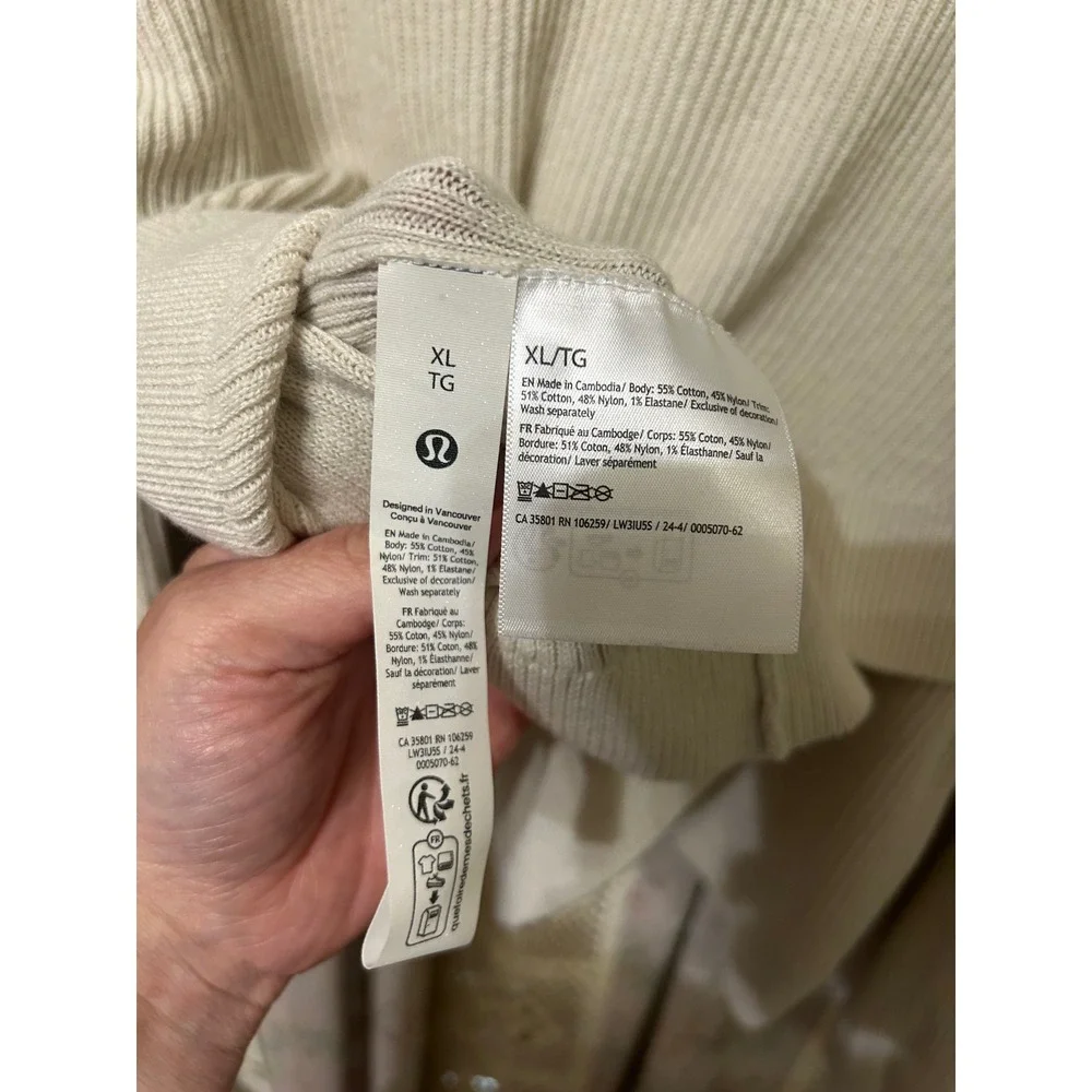 Lululemon Reversible Crossover Sweater Ribbed Cream XL LW3IU5S